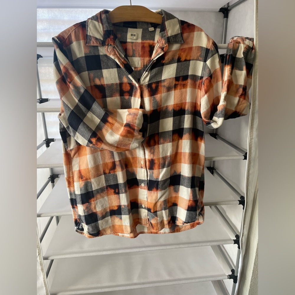 Black and White Hand Bleached Checkered Flannel done by Myself